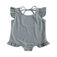 thumbnail image 1 of Toddler Girl One Piece Swimsuit Ruffle Sleeve Cross Back Swimwear Bathing Suit Solid Color Beachwear MHX, 1 of 6