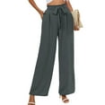 thumbnail image 1 of Chiclily Pantalones anchos para mujer con bolsillos, cintura alta, cinturón suelto, pantalones casuales fluidos, talla mediana de EE. UU. en negro,C1-Grey,2XL, 1 of 7