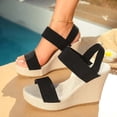 thumbnail image 6 of Avrnliq Womens Casual Wedge Sandals Elastic Slip On Open Toe Breathable Canvas Lightweight Comfort Summer Walking Sandals Black,Size 41, 6 of 9