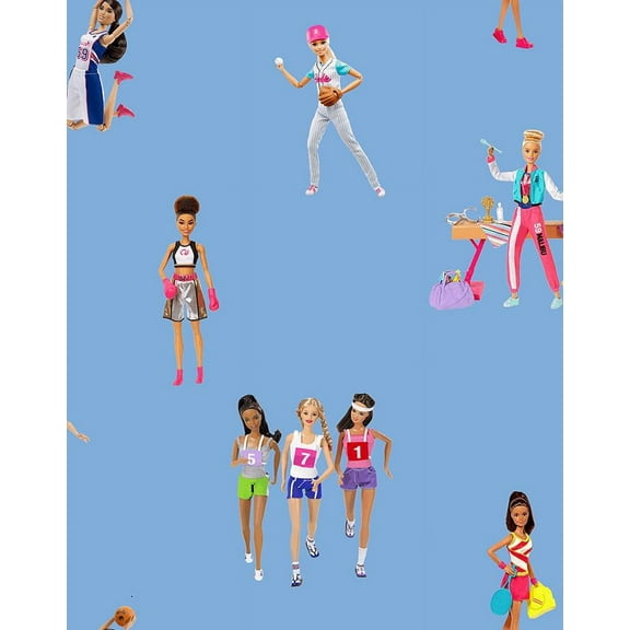 Barbie the Athlete Removable Vinyl Wallpaper, Denim