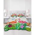 thumbnail image 2 of Twin XL Quilt Bedding Set, Pink Flamingos Reversible Summer Quilt 3 Pieces, Vintage Summer Botanical Tropical Rustic Lightweight Bedspreads Coverlets with 2 Pillow Shams for All Seasons, 2 of 5