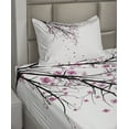 thumbnail image 2 of Ambesonne Floral Fitted & Top Sheet Set with Sham, Cherry Blossom Flower, Pink Black, 2 of 4
