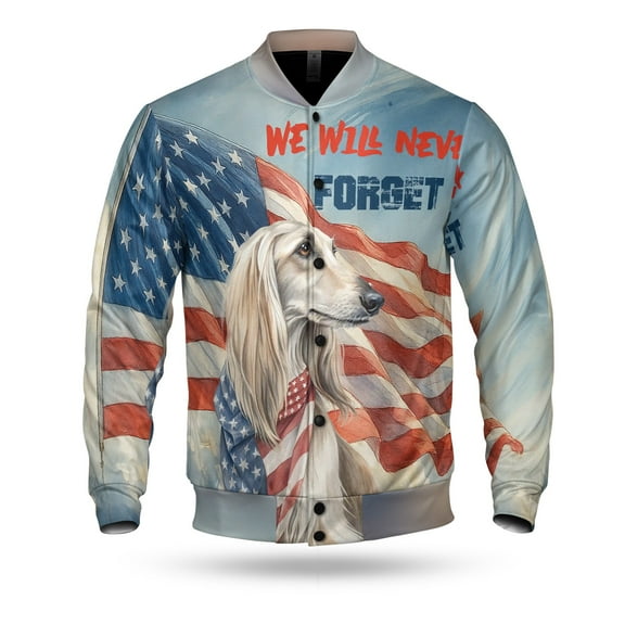 Patriot Afghan Hound We Will Never Forget Patriotic Remembrance Day All Over Print 3D Baseball Jacket Dog Lover Bomber Jacket Softball - 12014