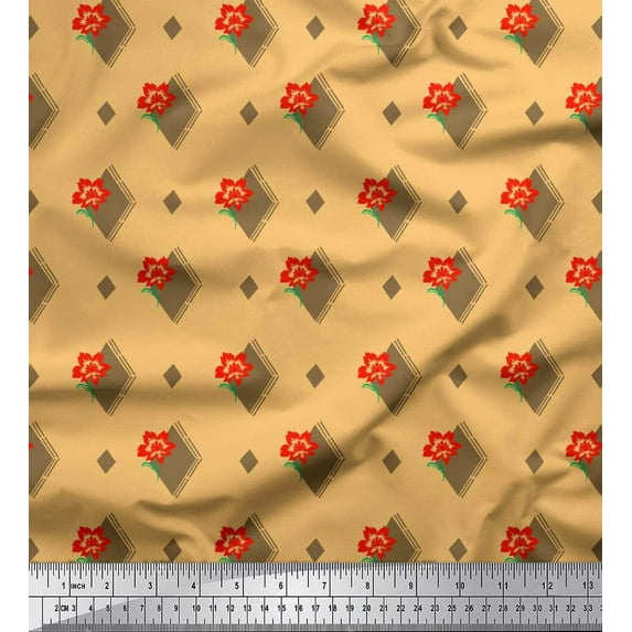 Soimoi Modal Satin Fabric Diamond Shape & Floral Artistic Fabric Prints By Yard 42 Inch Wide