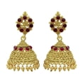 thumbnail image 1 of Radhna Floral Shape Design Antique Gold Plated South Indian Collection Kempu Stone Work Jhumka Earring - Red, 1 of 3