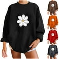 thumbnail image 5 of WREESH Women's Oversized Casual Sweatshirt Daisy Flower Graphic Sweatshirt Long Sleeve Round Neck Top Khaki, 5 of 5