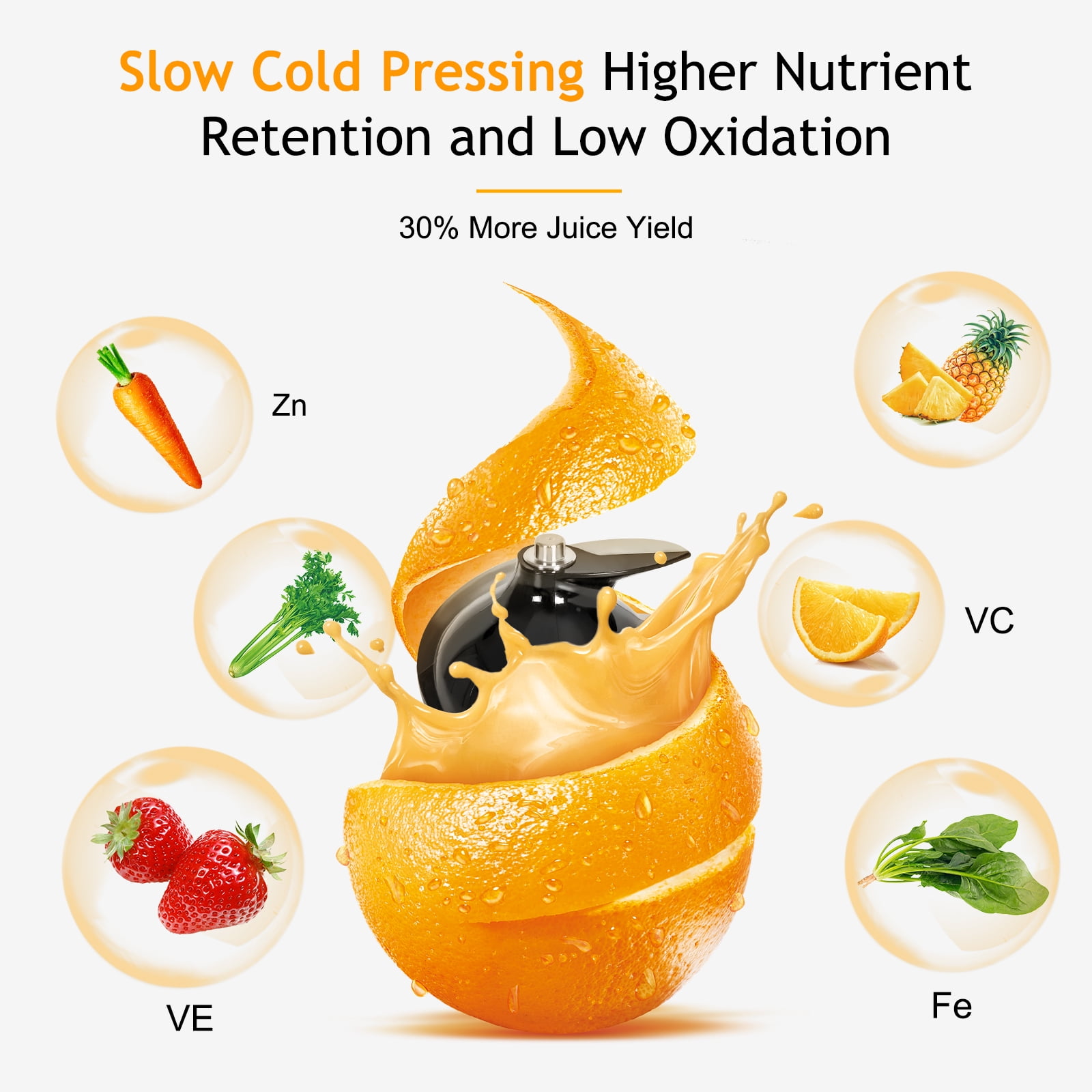 CAYNEL Masticating Slow Juicer Compact and Portable Cold Press Juice with 1.77” Extra Wide Inlet Funnel,Violet