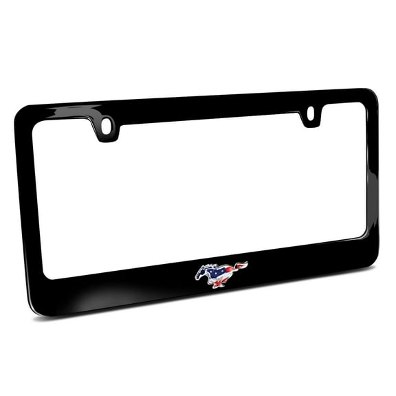 Ford Mustang Pony USA Flag 3d Emblem Black Metal License Plate Frame