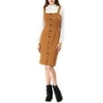 thumbnail image 2 of Unique Bargains Women's Button Strap Sheath Suspender Overall Jumper Dress M Brown, 2 of 6