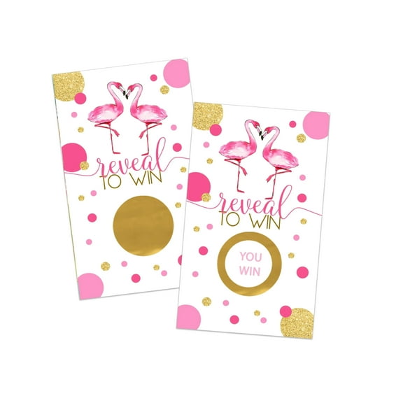 Flamingo Scratch Off Game Cards (30 Pack) Tropical Activity for Bridal Shower Baby Girls Sprinkle Summer Events Aloha Favors Pink and Gold – Reveal to Win Raffle Ticket Prize Drawings