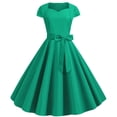 thumbnail image 4 of XFLWAM 1950s Dresses for Women Cap Sleeve Vintage Cocktail Party Dresses 50s Retro Rockabilly Audrey Hepburn Homecoming Dress with Belt Green L, 4 of 6