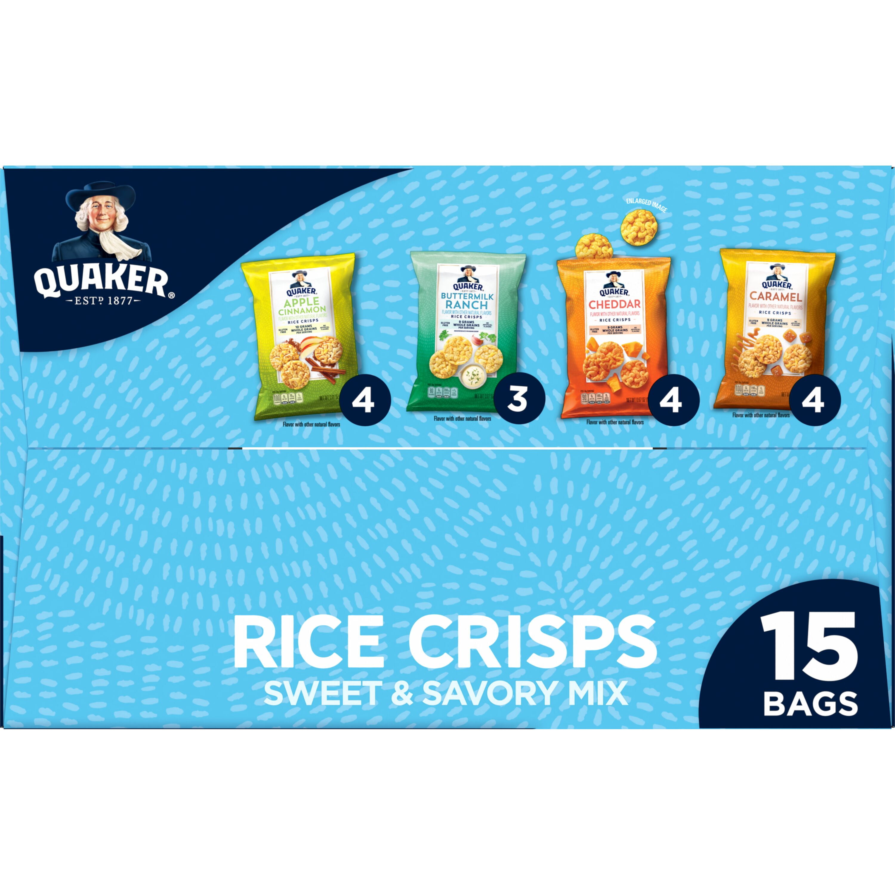 Quaker Rice Crisps Sweet & Savory Variety (Caramel, Cheddar, Apple Cinnamon, Ranch) 12 oz, 15 Count