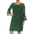 thumbnail image 2 of ALFANI Womens Green Crochet Illusion Bell Sleeve Scoop Neck Knee Length Shift Party Dress  Size: 4, 2 of 3
