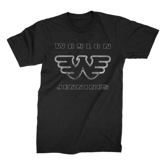 Waylon Jennings Men's Silver Flying W  T-Shirt Black Large