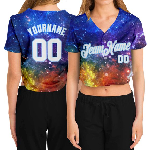 Custom Women's Galactic White-Light Blue 3D V-Neck Cropped Baseball Jersey - Hot Sale 2026