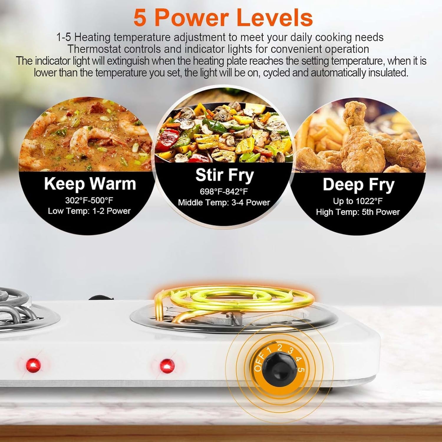JahyShow 2000W Double Burner, Electric Hot Plate for Cooking Portable Cooking Stove, Countertop Burner Cooktop for Kitchen, Dorm, Temperature Control, Easy to Clean, White