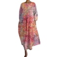thumbnail image 1 of WTXUE Robe Ample à Col Rond Manches Longues Imprimée Col en V Coupe Décontractée (Femme) Taille TTG, 1 of 4