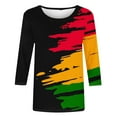 thumbnail image 4 of LYEAA Women Black History Month Print 3/4 Sleeve T-Shirt Casual Round Neck Loose Fit Cotton Top Afrocentric Cultural Apparel Everyday Wear Multicolor XL, 4 of 5