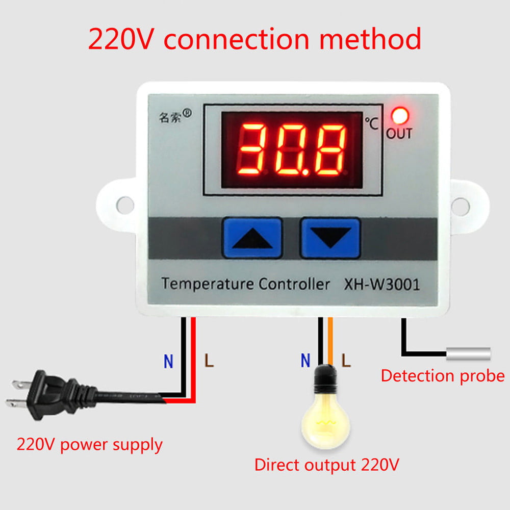 Digital 220V 10A LED W3001 Temperature Controller Thermostat Switch Probe Cable 