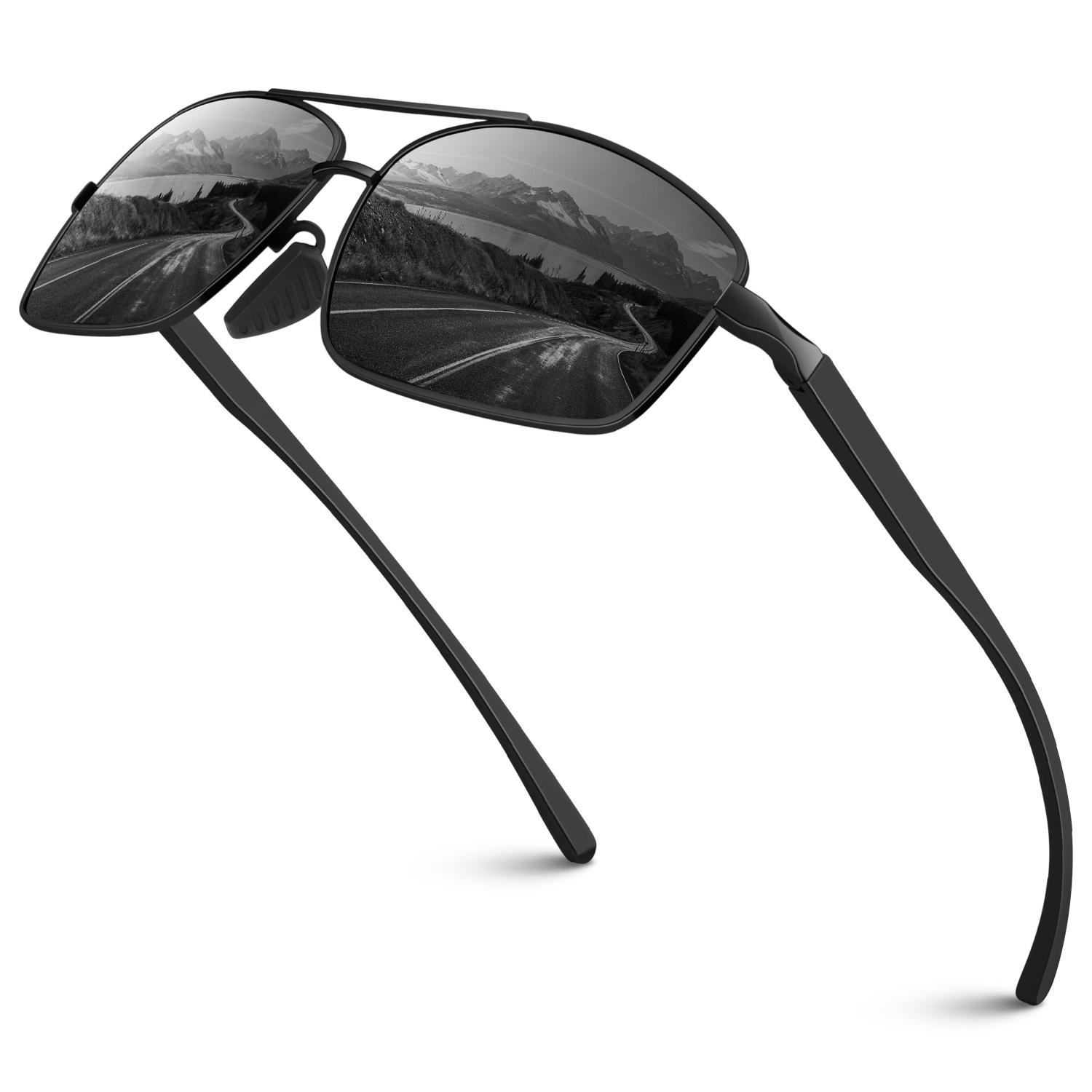 Sunier Classic Polarized Aviator Sunglasses, Black