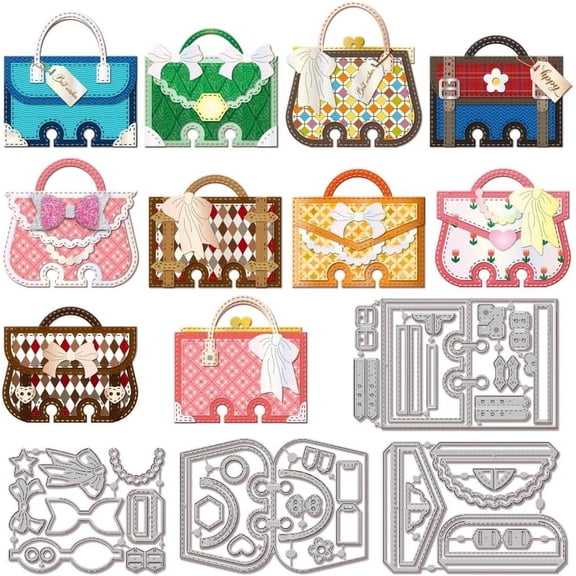 Handbags Page Frame Cutting Dies for DIY Scrapbooking Metal Suitcase Border Cut Dies Bow Die Cuts for Card Making Embossing Photo Album Craft Decor