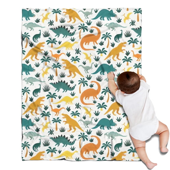 Colorful Dinosaurs Palm Trees Pattern Blanket,Comfortable Soft Lamb Wool Throw Blanket,All Season,Warm Lightweight Blankets for Sofa Bed Couch Living Room Chair,30"x40"