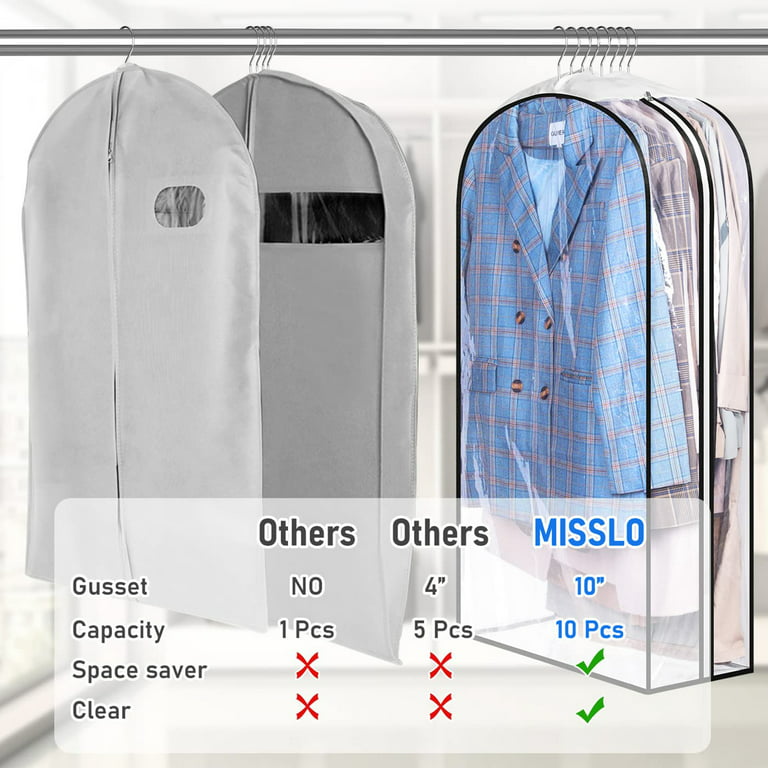 MISSLO 40 Clear Garment Bags for Hanging Clothes Travel Closet Storage  Suits, Dresses, Coats Garment Cover Protector, 3 Packs
