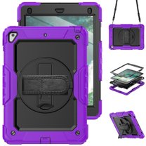 For iPad 6th/5th Generation Case 9.7 inch 2018/2017, 360 Rotating Shockproof Cover with Stand, Screen Protector, Shoulder Strap, Purple