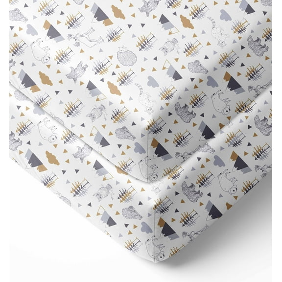 Bacati - Woodlands Grey/Beige Printed Crib Fitted Sheet