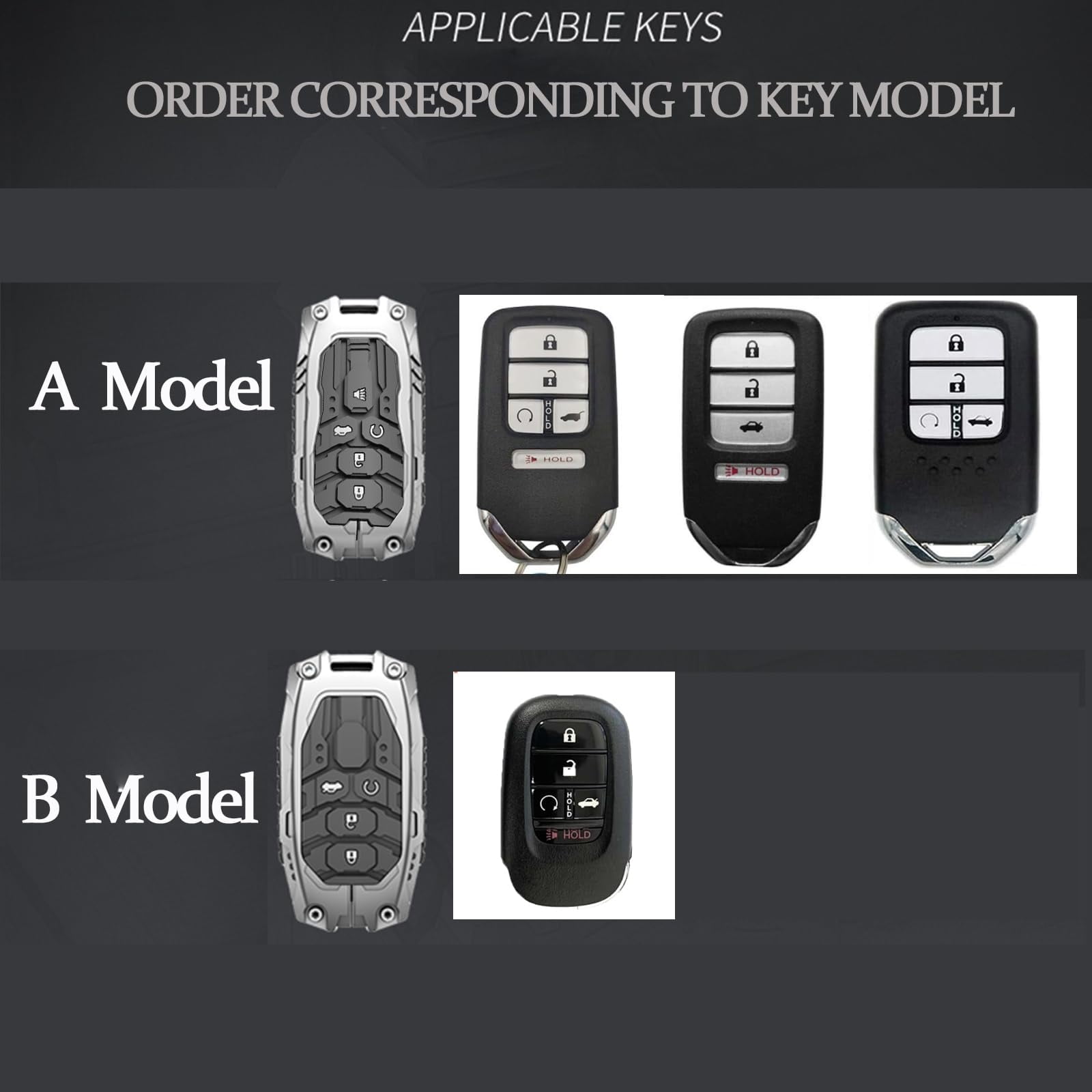 Compatible with Honda Key Fob Cover, Key fob Case Shell for 2016-2022 Accord Pilot CRV 2016-2021 Civic 2019-2024 Passport 5 Buttons, Metal Shell & Soft Silicone Protection