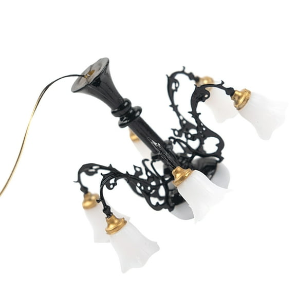 Pretyzoom Dollhouse Miniature Hanging Light Fixtures Light Miniature House Black 1Pcs DIY Decoration Model Display