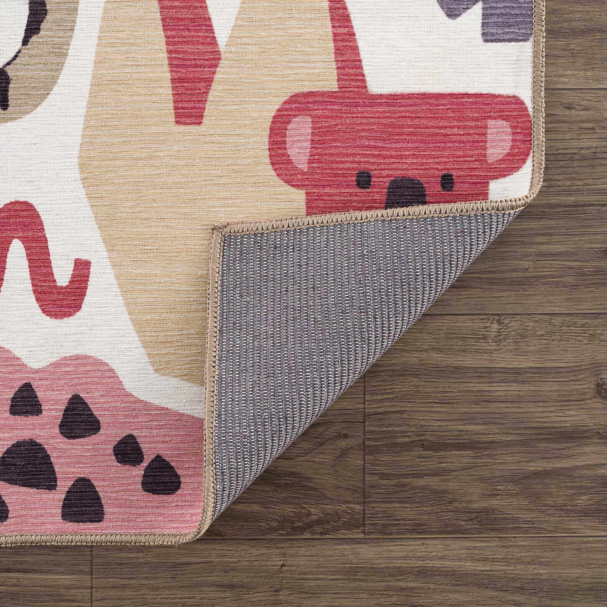 Hauteloom Natal Kids Room, Nursery Machine Washable Area Rug - Animals - Beige, Terracotta - 5'3" x 7'3"