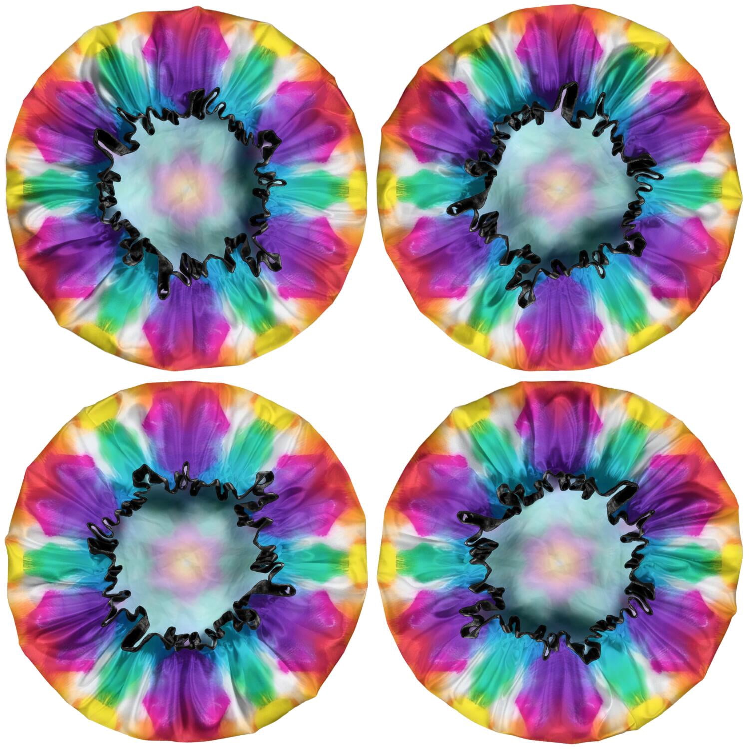 Shower Caps,Colorful Rainbow Tie Dye Spiral Pattern Waterproof Shower Cap for Women 4 Pieces,Double Reusable Hair Cover for Shower PEVA Elastic Stretch Hem