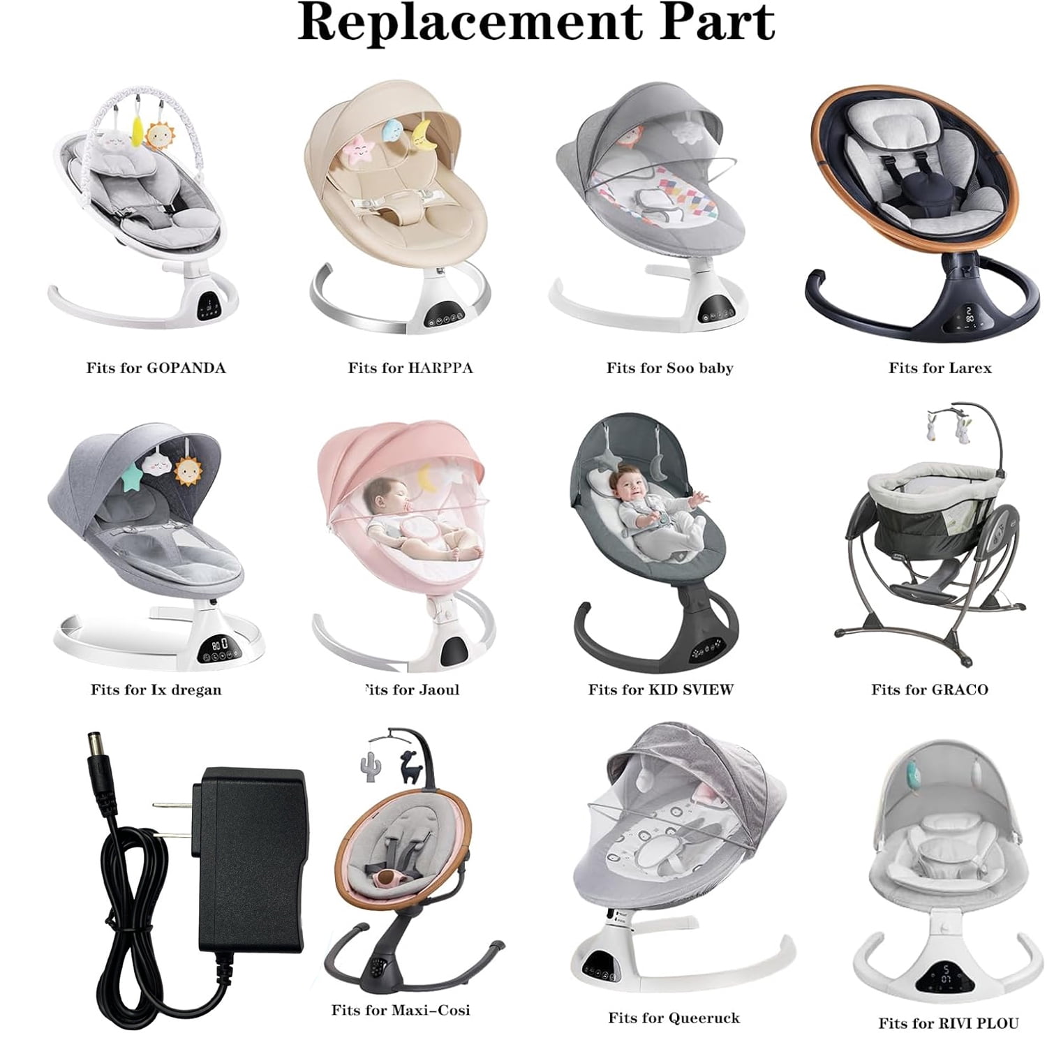 Baby Swing Power Cord for Maxi COSI, Jaoul, Larex, Kids View, Soo Baby, Go Panda, Ixdregan, Harpa, Quee Rick, Boli Long, Riviplou, 6V Wall Plug for Swing, 6.7Ft Charging Cable (for 6V Other Swing)