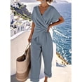 thumbnail image 4 of Women'S Outfits V Neck Cap Sleeve Crop Top Wide Leg Pant Sets Blue XL, 4 of 7