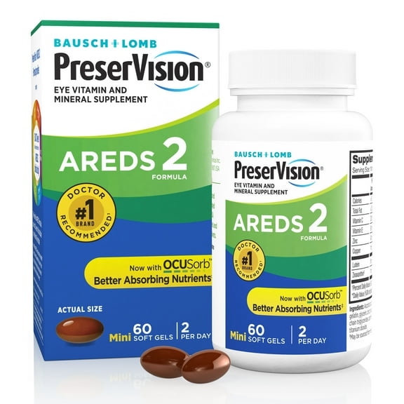 PreserVision AREDS 2 Eye Vitamins and Minerals with Lutein and Zeaxanthin with OCUsorb Softgels, 60 Count
