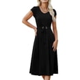 thumbnail image 2 of Blmnix Dresses for Women Work Dresses Tent Business Casual Dresses Short Sleeve Crew Neck Cocktail-Length Belted Going Out Dress,XXL, 2 of 5