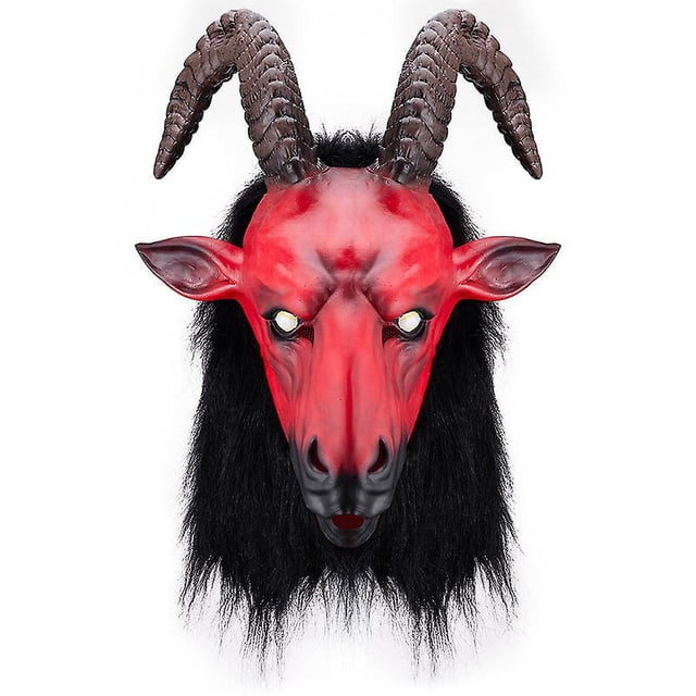 nueva máscara de terror con forma de cabeza de toro y cuernos de caballo, para cosplay, demonio, mensajero del infierno (1 unidad) máscara completa 55 x 35 cm con rostro alargado rojo y sombreado negro, ojos huecos brillantes, melena negra larga y dos cuernos retorcidos marrón; adecuada para circunferencia de cabeza 58-62 cm y a menudo usada para disfraces y fiestas.