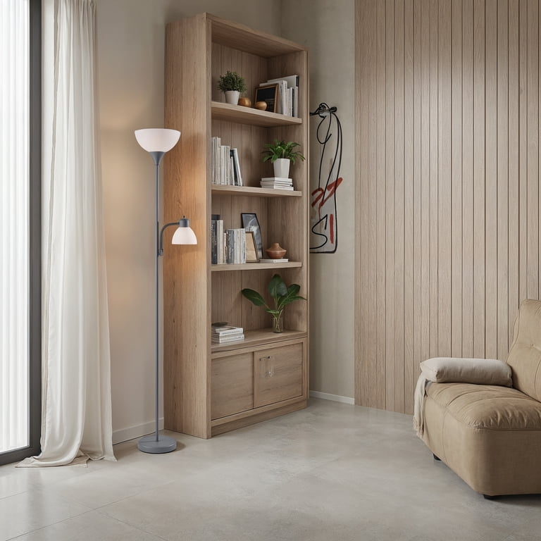 ぽんちゃん　ライトグレーS Mainstays 72 inch Silver Combo Floor Lamp with Reading Lamp Modern