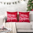 thumbnail image 2 of PAVILIA Holiday Throw Pillow Covers 20x20 Set of 2, Decorative Pillow Cases Bed Sofa Couch, Winter Accent Decor Cushion Bedroom Living Room, Velvet Square Euro Sham Covers, Merry Christmas Text Red, 2 of 9