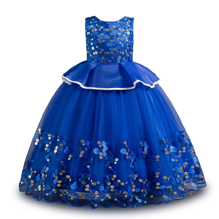 Akiihool Flower Girls Dresses Girls Sequin Tulle Mesh Dress Party Weding  Tutu Formal Dress(Blue,5-6 Years) - Walmart.com