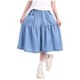 thumbnail image 2 of Mifsaly Girls Wide Leg Denim Culottes Sun Protection Flowy Kids Capri Pants Soft Lightweight Tiered Chambray Casual Summer Cropped Jean Pant with Pockets, 2 of 6