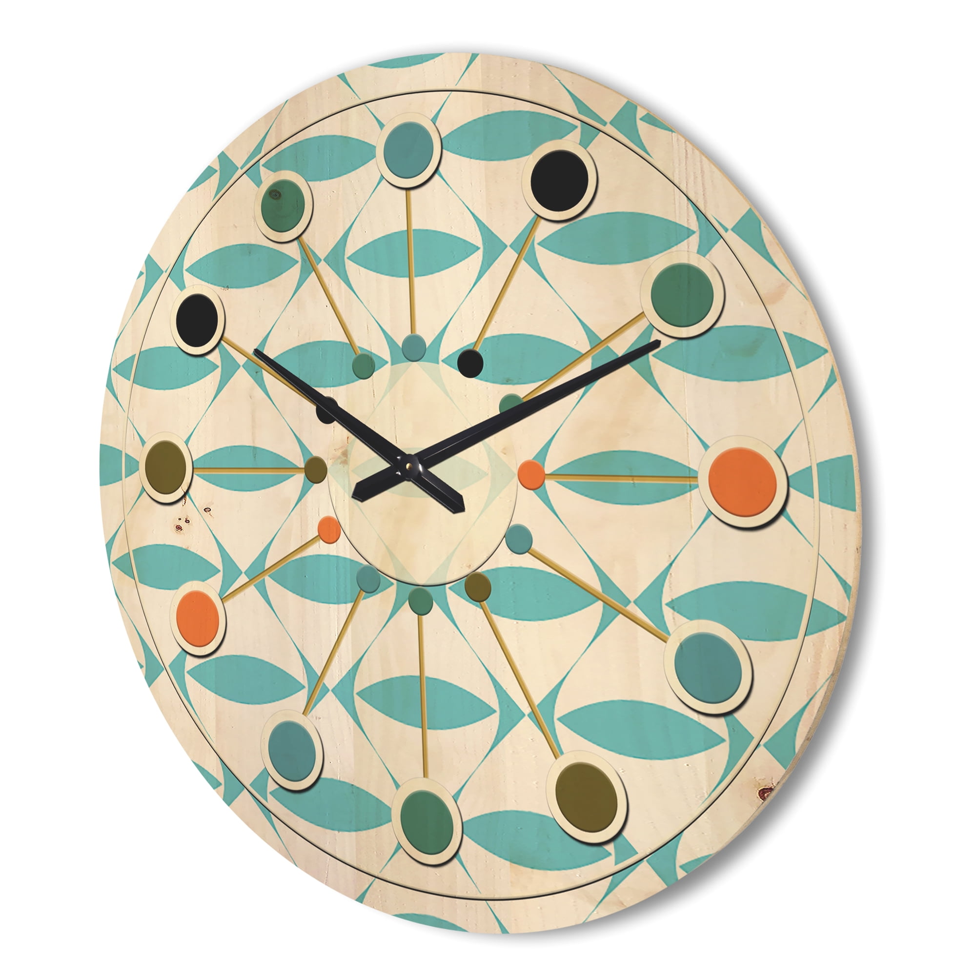 Designart 'Abstract Retro Geometrical Design Pattern VII' Mid-Century Modern Wood Wall Clock