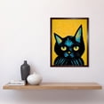 thumbnail image 2 of Quirky Bold Black Cat Yellow Blue Art Print Framed Poster Wall Decor 12x16 inch, 2 of 5