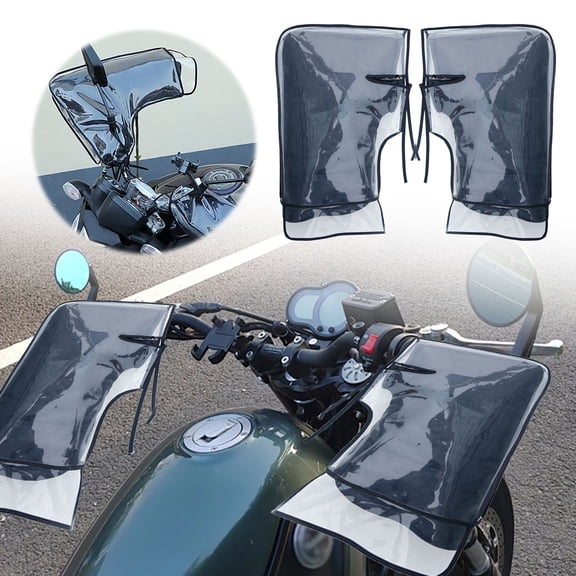 uvwlwu Motorcycle Handlebar Thermal Mittens With Reflective Strip Pocket ATV Hand Warmers Windproof Coldproof Cover For Winter Cycling(Black)