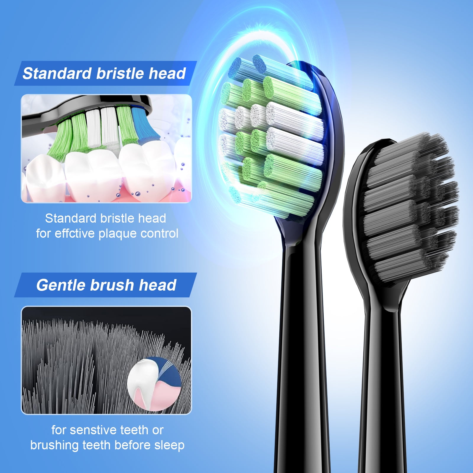 JTF Sonic Electric Toothbrush for Adults and Kids with Travel Case and 6 Brush Heads, 5 Modes 40000 VPM Rechargeable Power Toothbrush with Wireless Charger, IPX7 Waterproof 60-Day Battery Life, Black