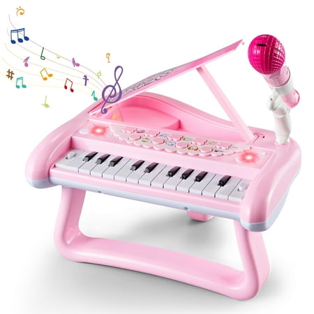Piano Toy for Girls First Birthday Gift Toddler for 2 Year Old Baby Present Musical Keyboard Kids Instrument with Microphone (Pink)