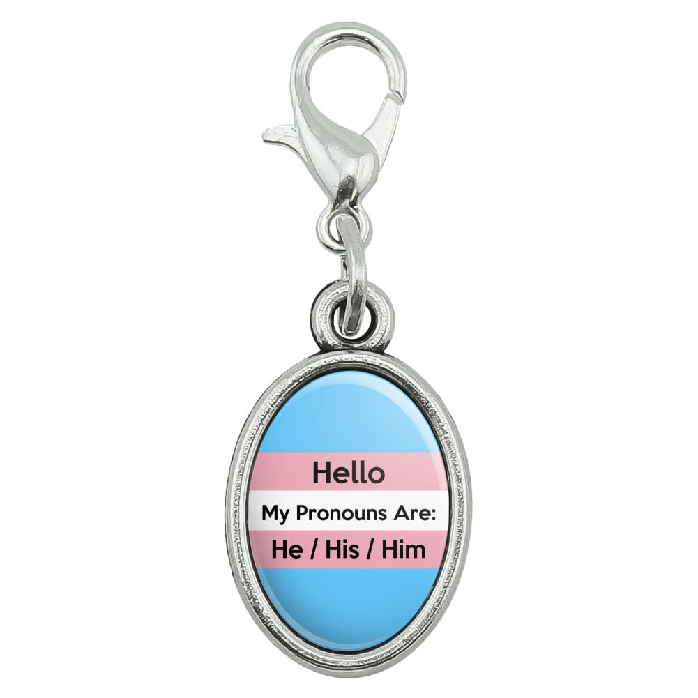 GRAPHICS & MORE My Pronouns are He His Him Gender Identity Antiqued Bracelet Pendant Zipper Pull Charm with Lobster Clasp