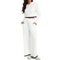 thumbnail image 1 of Conjuntos de dos piezas ATHLECHIC para mujeres, sudadera recortada de punto acanalado con medio botón y pantalones de pierna ancha, conjuntos de lounge casuales XL en blanco y negro, 1 of 4