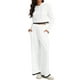 thumbnail image 1 of Conjuntos de dos piezas ATHLECHIC para mujeres, sudadera recortada de punto acanalado con medio botón y pantalones de pierna ancha, conjuntos de lounge casuales XL en blanco y negro, 1 of 4